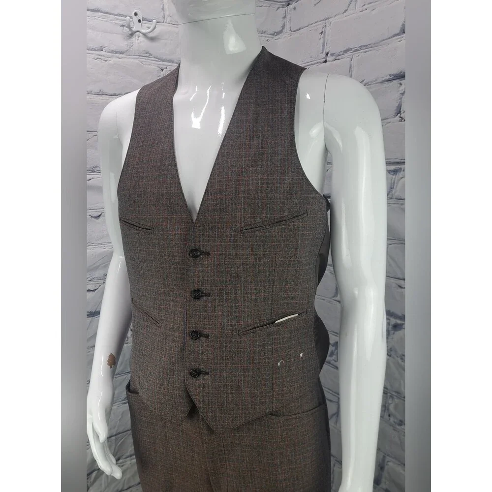 Vintage 70s 80s Men's 3 Piece Suit Brown Check Canvassed Flare Leg 40L 38L 34W